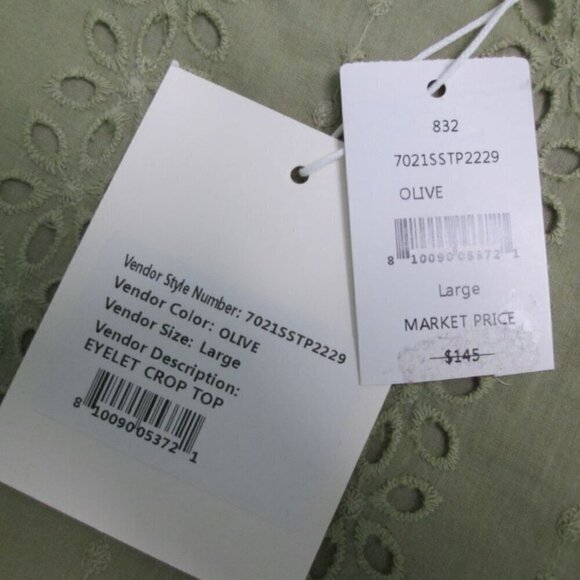 70°F/21°C Schiffli Sleeveless Eyelet Crop Cottage Retro Top-Olive-Large-NWT - Picture 4 of 13
